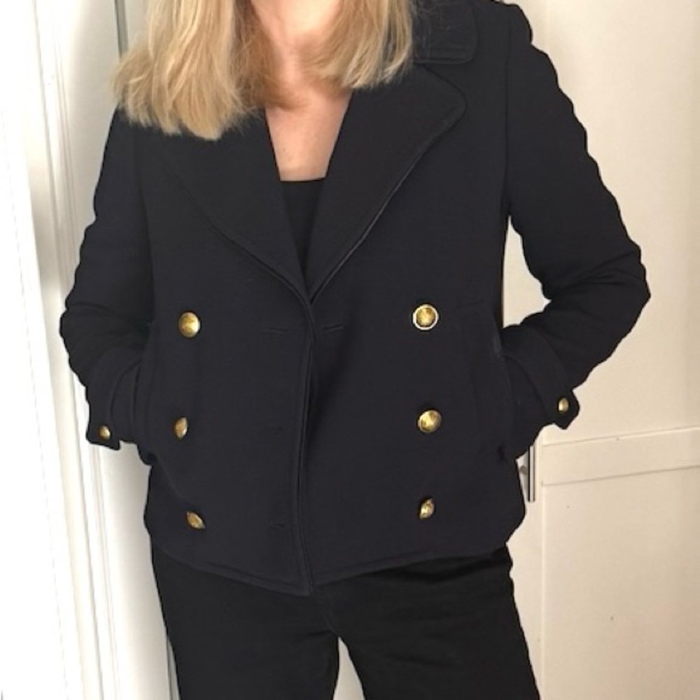 J Crew $298 Short Double-Breasted Coat in Double-Cloth Wool Size 4 Navy F3916